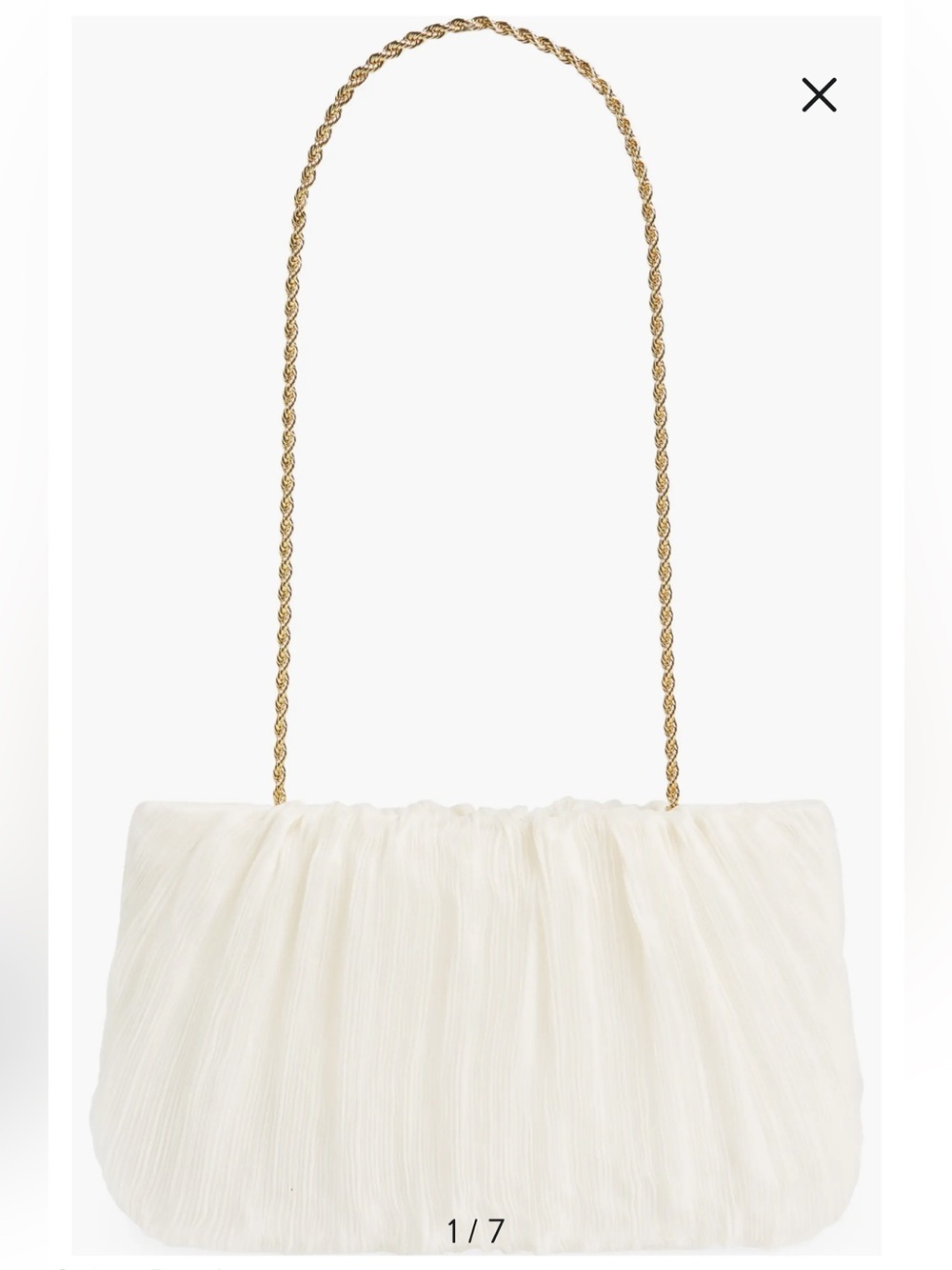 Loeffler Randal Brit Flat Pleated Pouch White Ruched Shoulder Bag Gold Chain